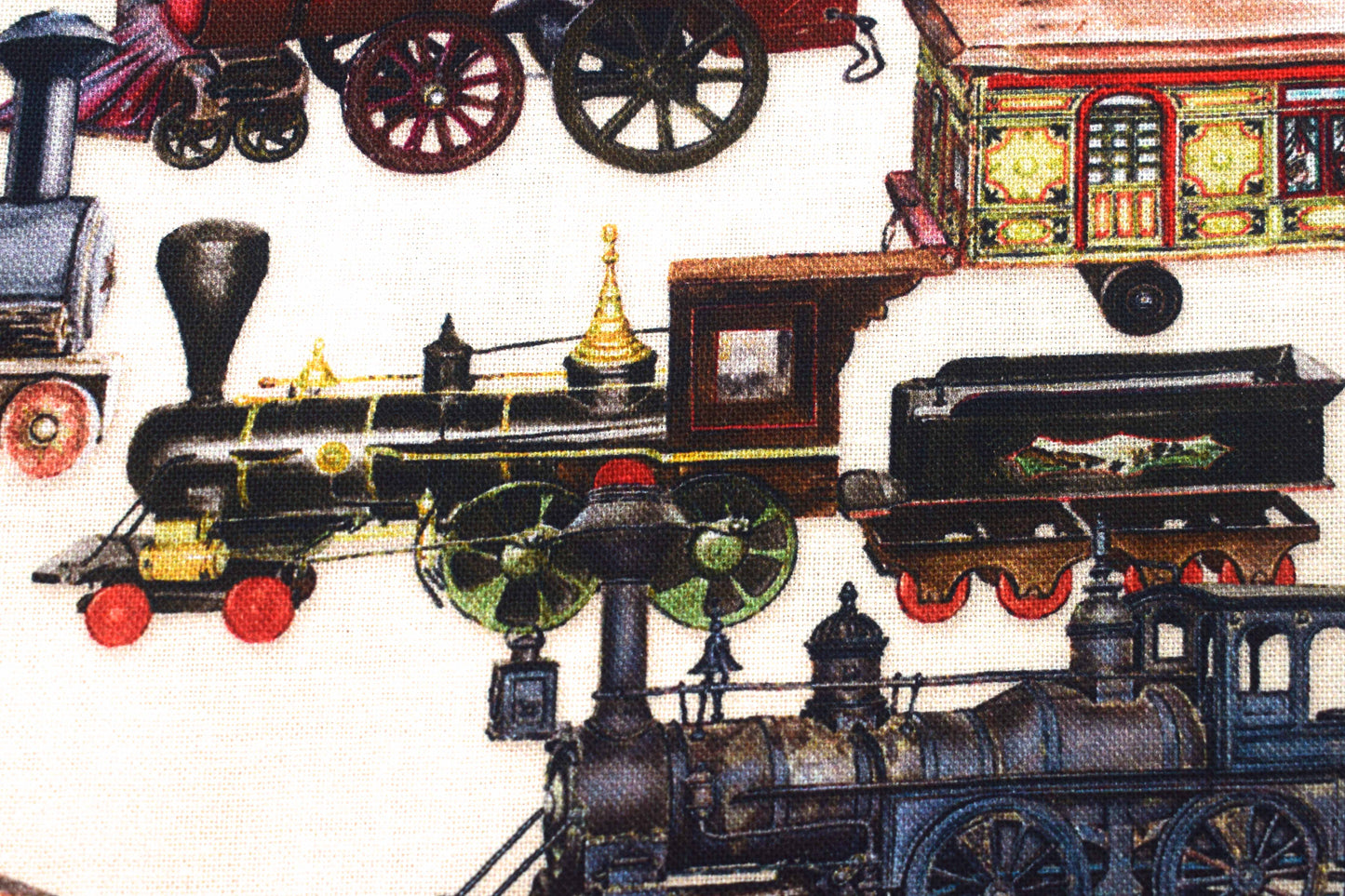 Cream Vintage Toy Trains Cotton Quilting Fabric - Robert Kaufman - Price by Half Metre