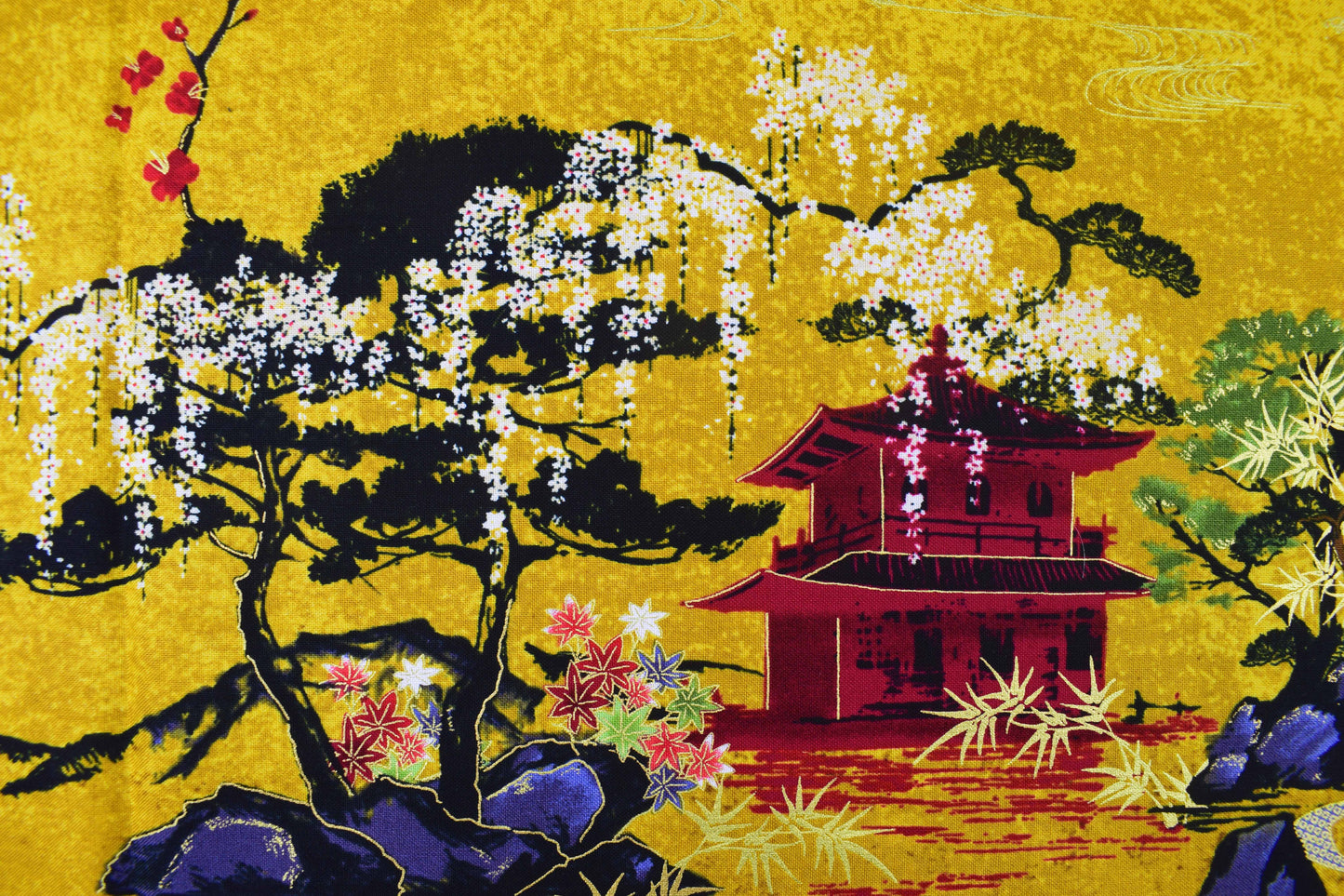 Lotus Garden fabric panel, Japanese Quilting panel - The Quilt Sanctuary