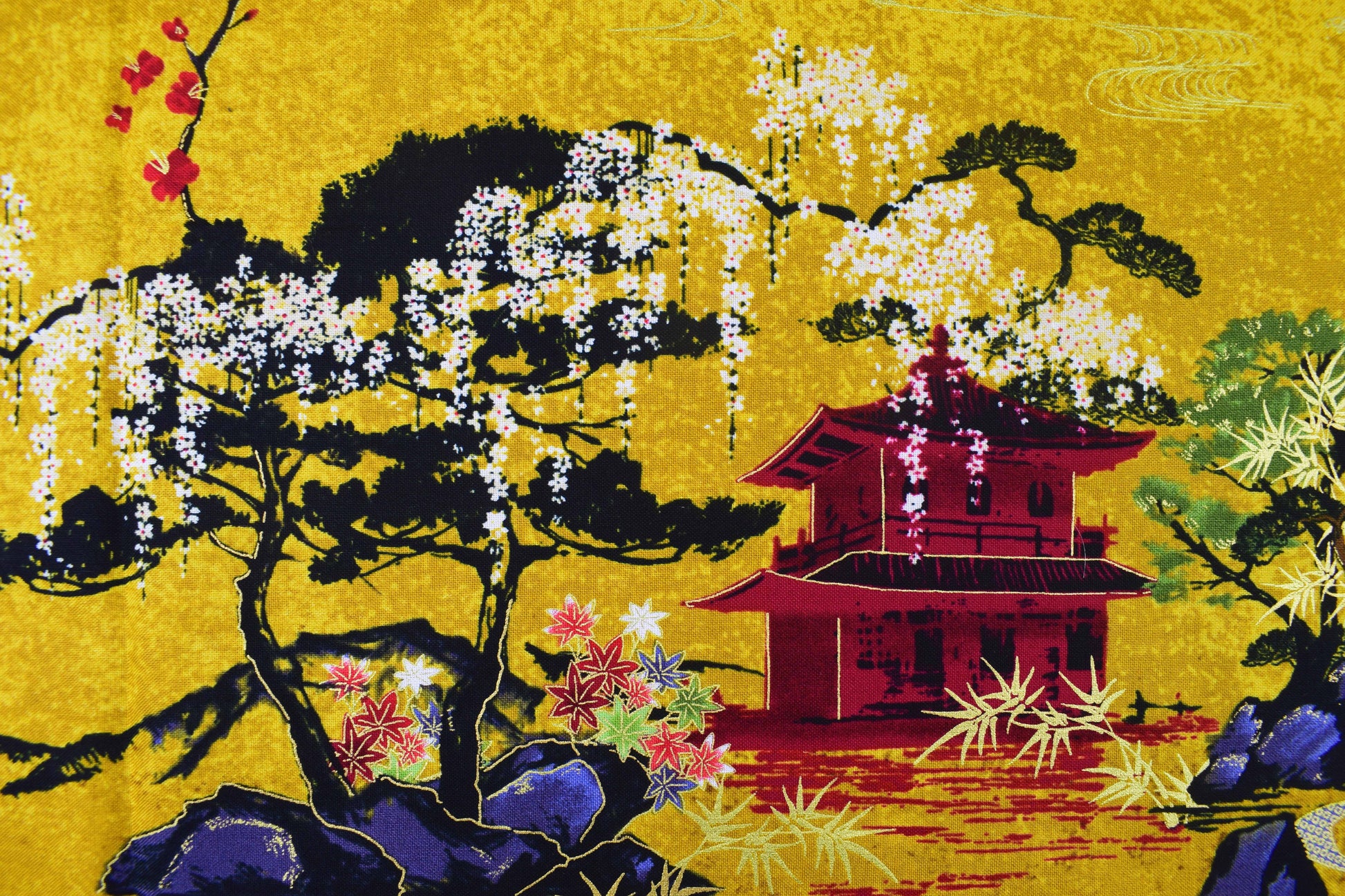 Lotus Garden fabric panel, Japanese Quilting panel - The Quilt Sanctuary