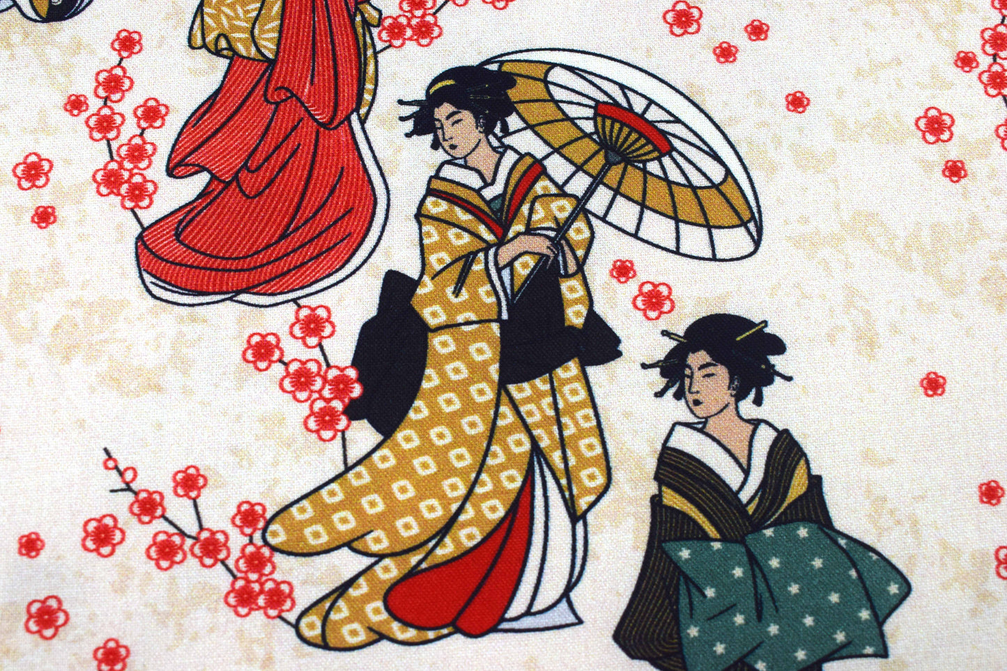 Cream Japanese Geisha Quilting fabric, cotton fabric, Kimono and Koi -  Price by the Half Metre