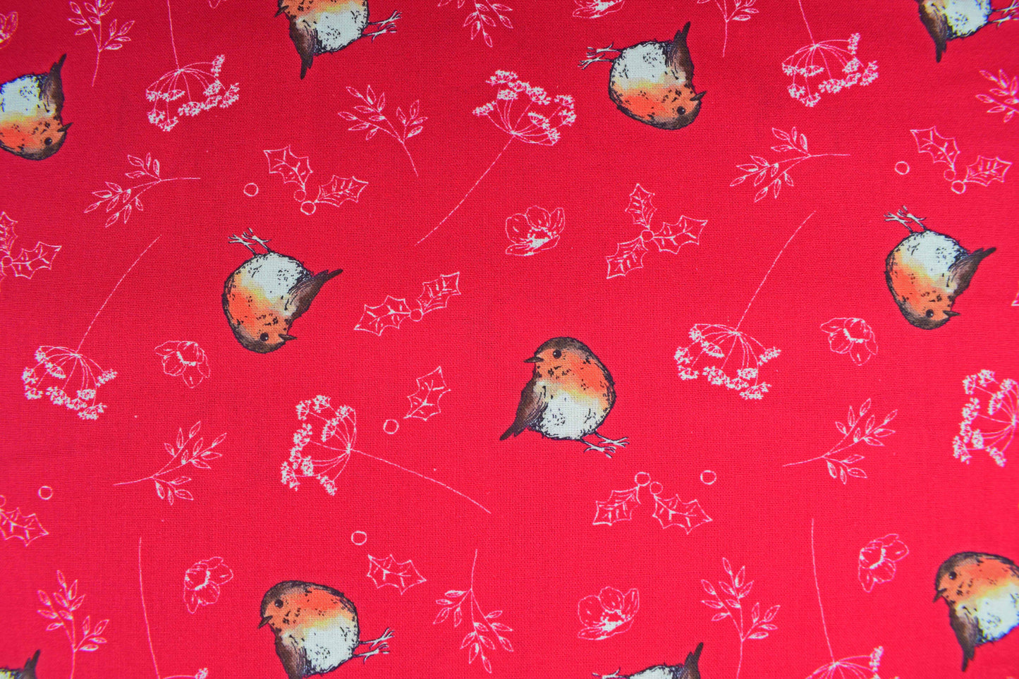 Little Christmas Robin fabric, Holiday quilting fabric, christmas fabric -  Price by the Half Metre