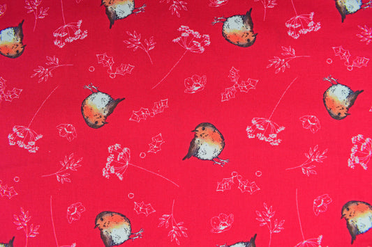Little Christmas Robin fabric, Holiday quilting fabric, christmas fabric -  Price by the Half Metre