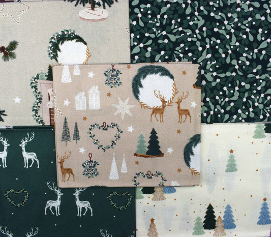 Cosy Christmas fat Quarter Bundle, cotton quilting fabric