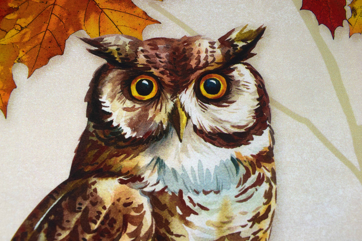 Autumn Owl Pumpkin Fabric Panel for Apron & Oven Mitt Sewing Projects