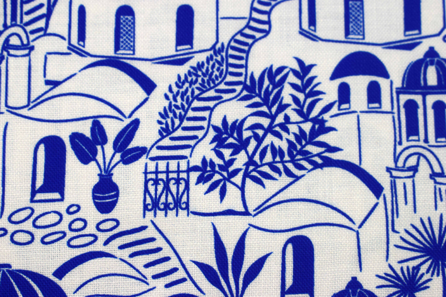 Grecian Blue Santorini Village Cotton Quilting Fabric - Price by Half Metre