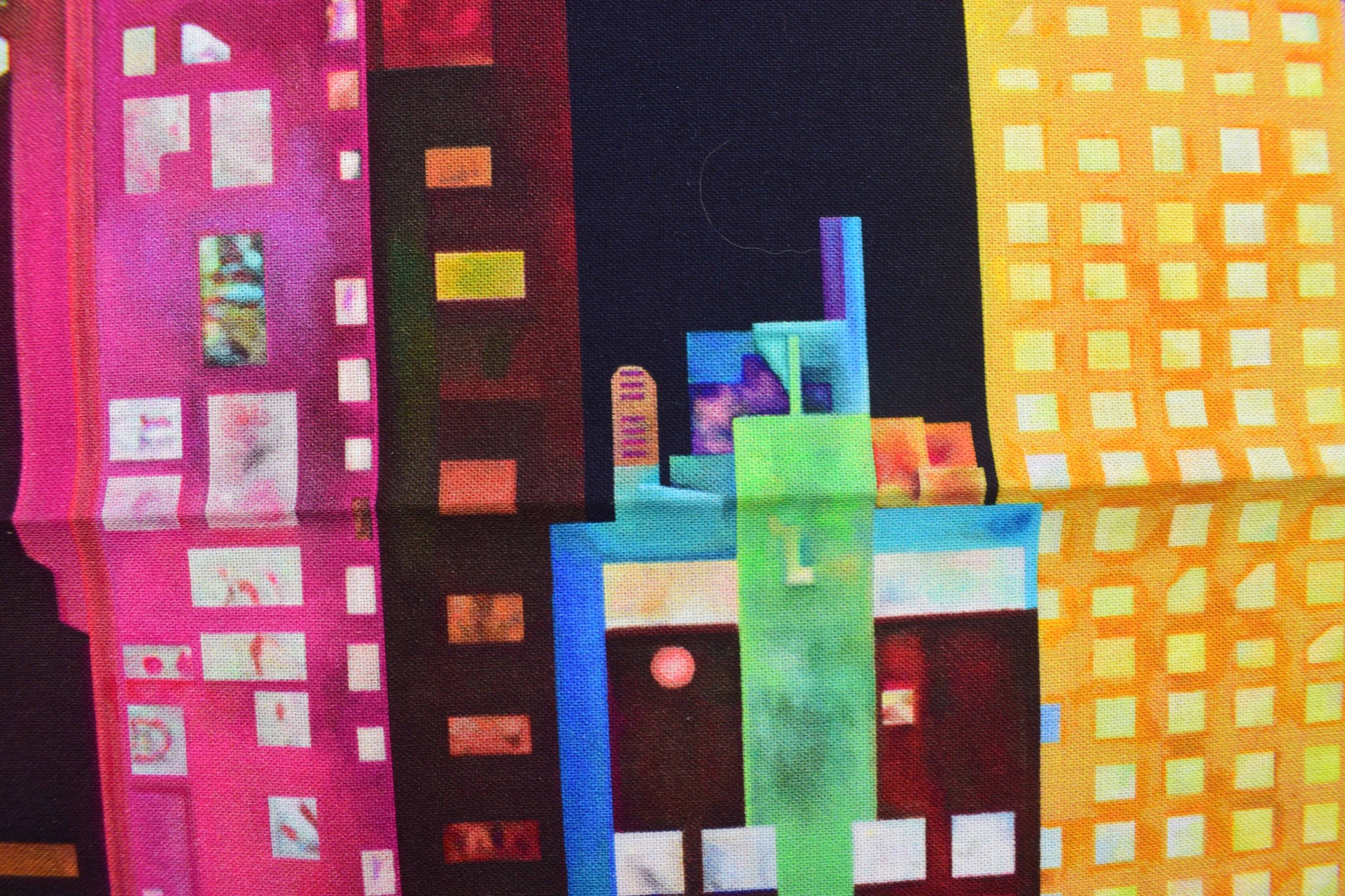 Vibrant City Skyline Quilting Panel, Colourful Abstract Metropolis Fabric Art - The Quilt Sanctuary