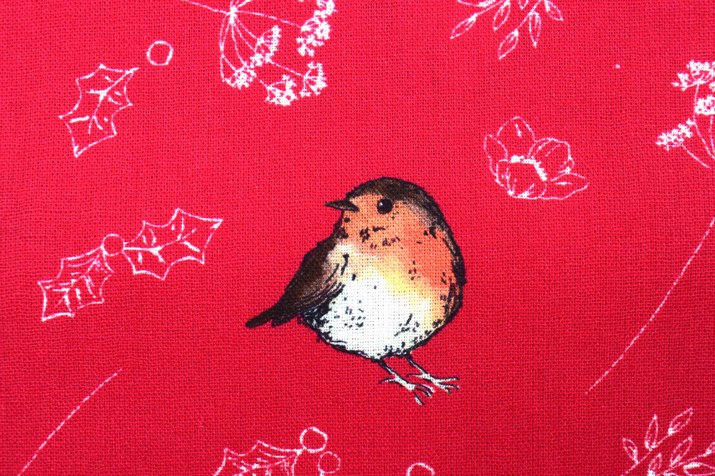 Little Christmas Robin fabric, Holiday quilting fabric, christmas fabric -  Price by the Half Metre