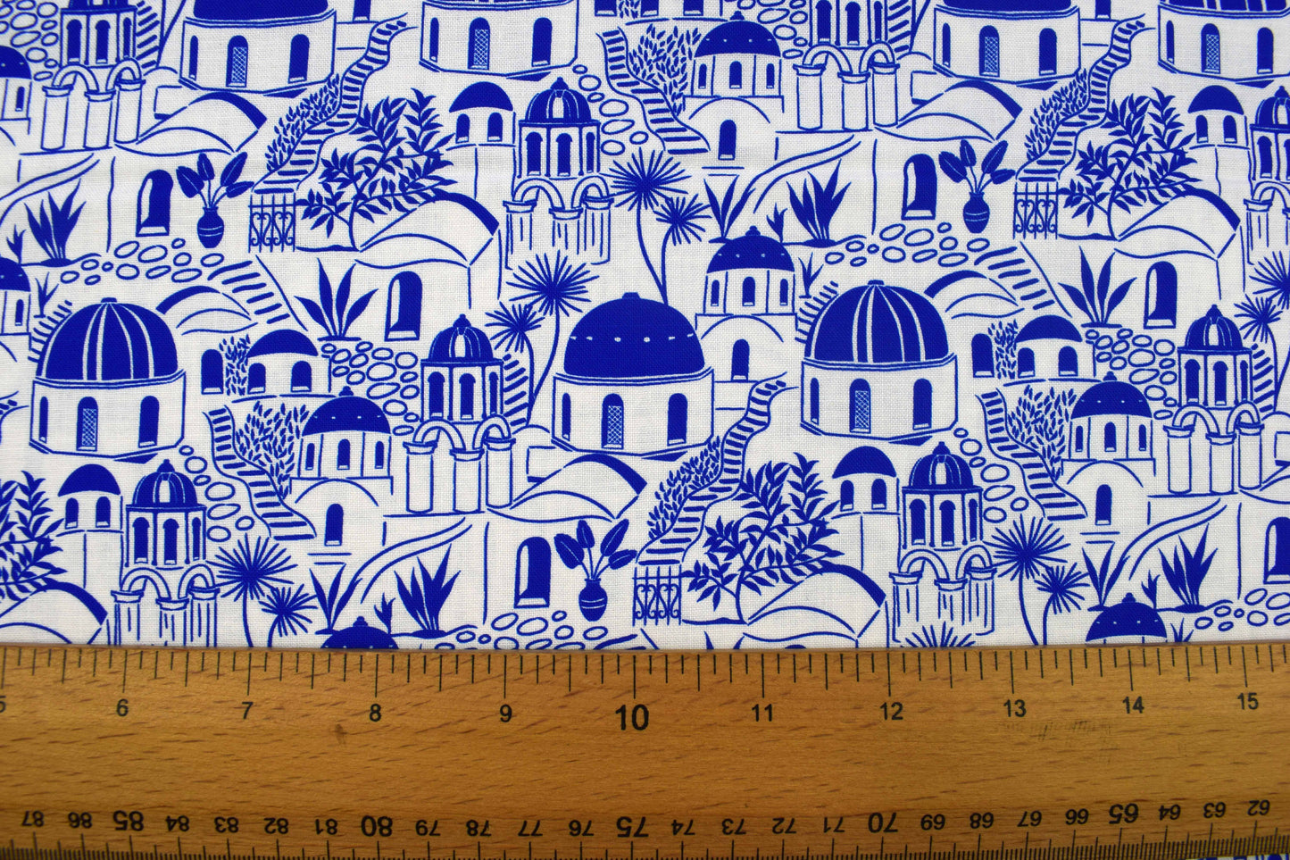 Grecian Blue Santorini Village Cotton Quilting Fabric - Price by Half Metre