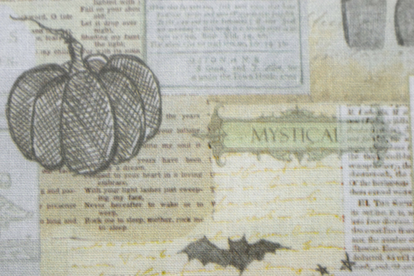 Witchcraft Halloween Quilting Fabric, Gothic Newspaper Print Cotton- Price per half Metre - The Quilt Sanctuary
