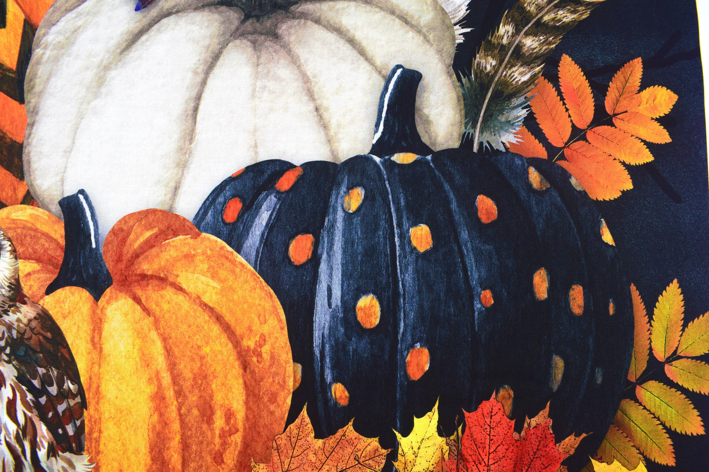Autumn Owl and Pumpkin Fabric Panel by Deborah Edwards