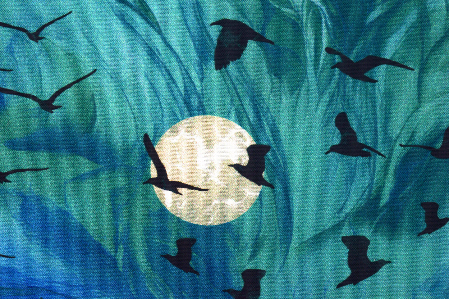 Blue raven fabric with moons for quilting - Price per half Metre
