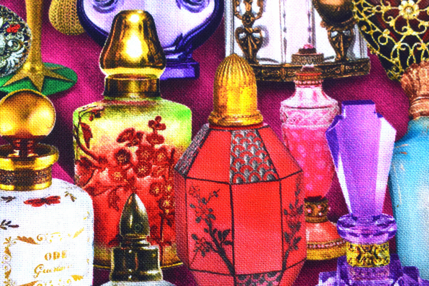 Vintage Perfume Bottles Quilting Fabric - Price by Half Metre - The Quilt Sanctuary