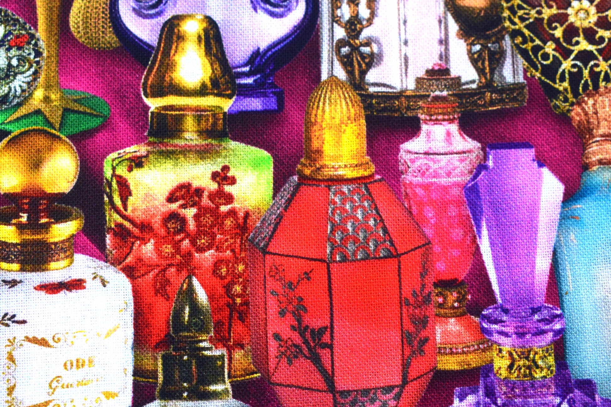 Vintage Perfume Bottles Quilting Fabric - Price by Half Metre - The Quilt Sanctuary