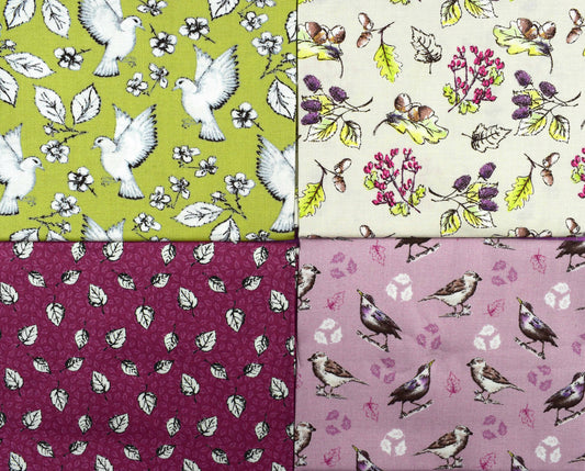 Garden Bird Fat Quarter Bundle, Quilting fabric, Debbie Shore