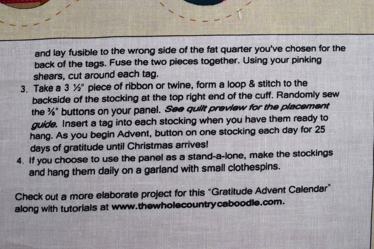 Christmas Fireplace Advent Calendar Quilt Panel with 25 Stockings - PANEL ONLY