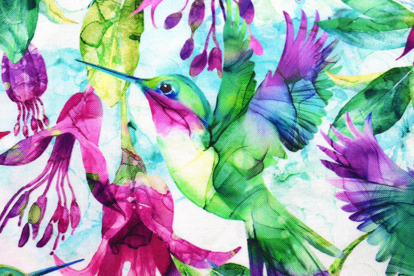 Hummingbird Quilting fabric, Watercolour style print - Price by the Half Metre - The Quilt Sanctuary