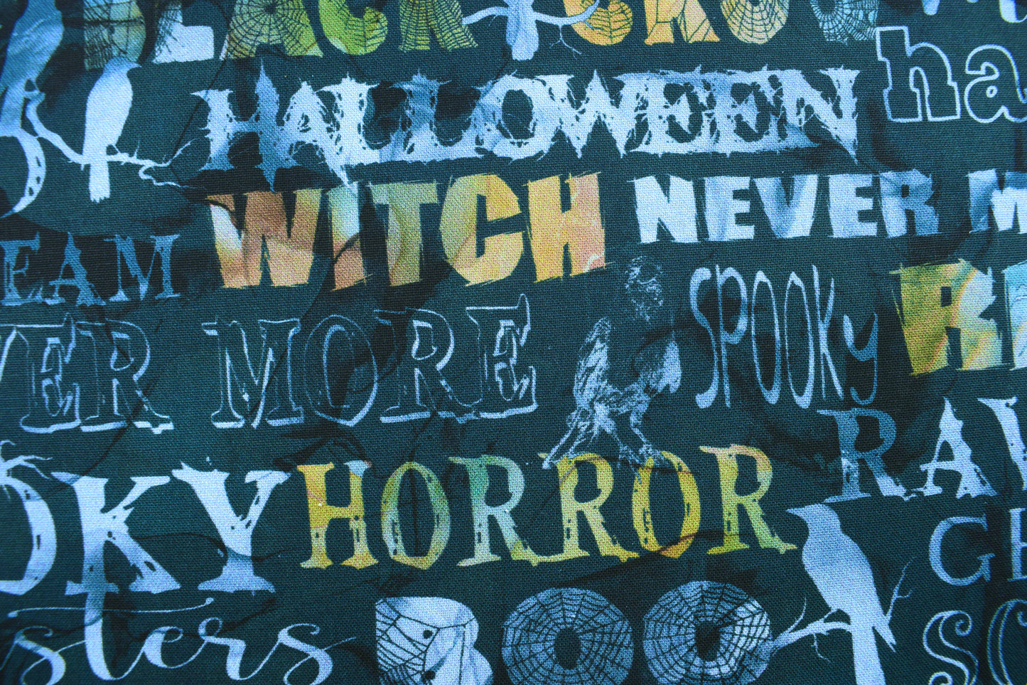 Halloween Ravens and Spooky Sayings Quilting Fabric - Price per half Metre