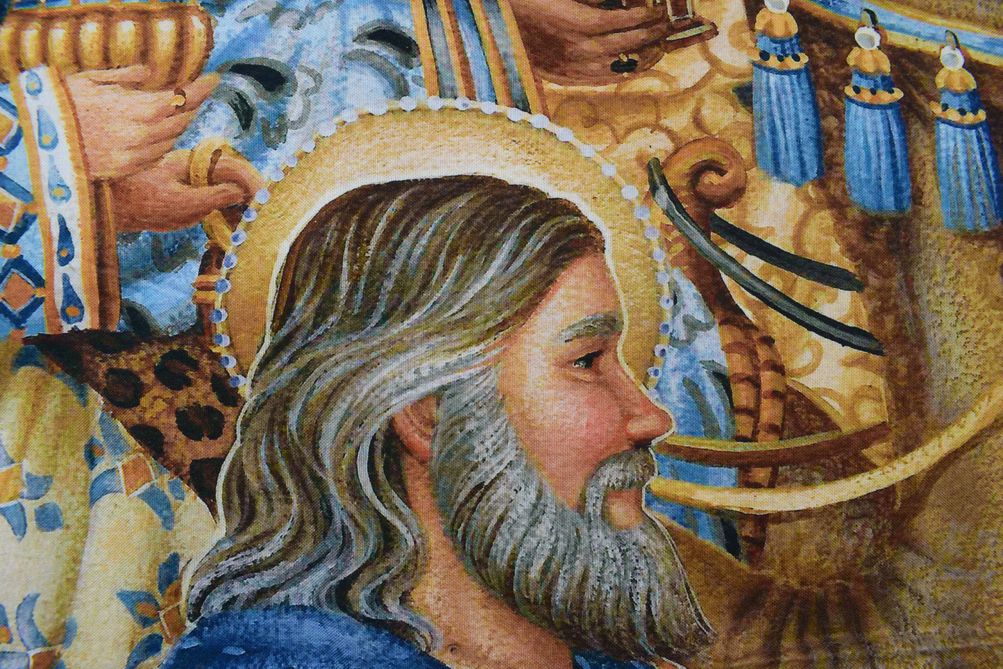 Nativity Scene Christmas Fabric Panel with Wise Men and Angel