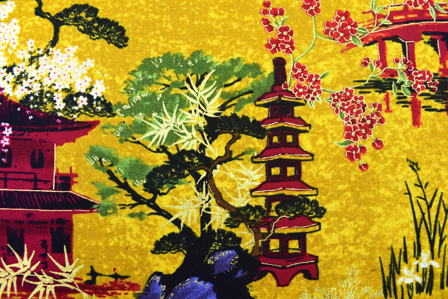 Lotus Garden fabric panel, Japanese Quilting panel - The Quilt Sanctuary