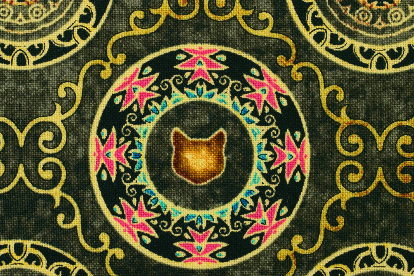 cat fabric, cat mandalas fabric, Quilting fabric, cotton fabric, quilting treasures, feline fabric,  Price by the Half Metre - The Quilt Sanctuary