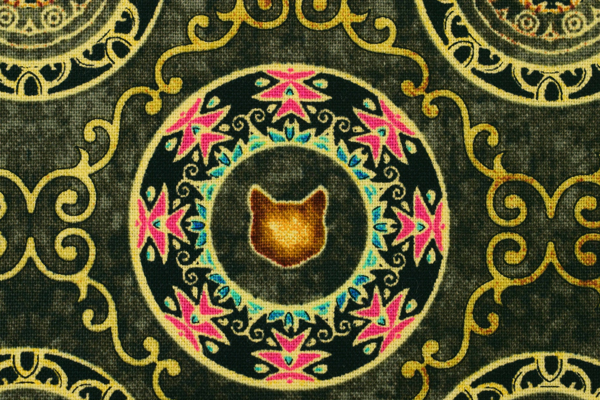 cat fabric, cat mandalas fabric, Quilting fabric, cotton fabric, quilting treasures, feline fabric,  Price by the Half Metre - The Quilt Sanctuary