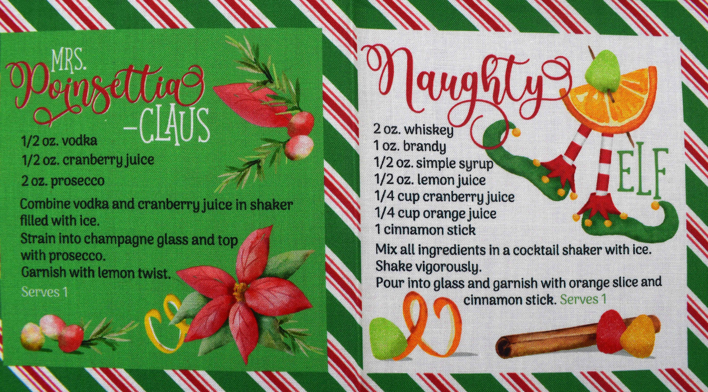 Merry Mixology Christmas Cocktail Recipe Fabric for Crafts & Quilting