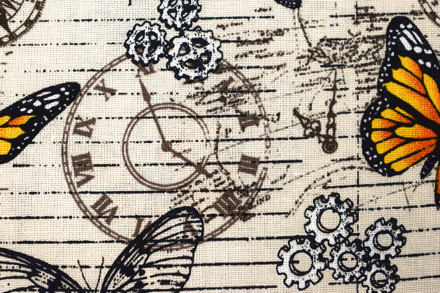Steampunk clocks and butterflies, Cotton Quilting Fabric, -  Price by the Half Metre