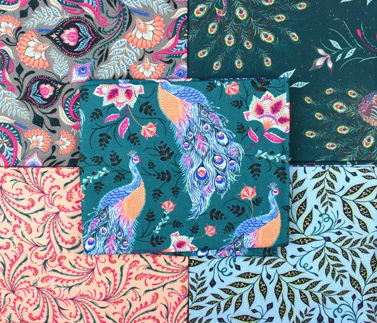 Peacock fat Quarter Bundle, Paisley Peacocks, quilting fabric, cotton fabric The Quilt Sanctuary