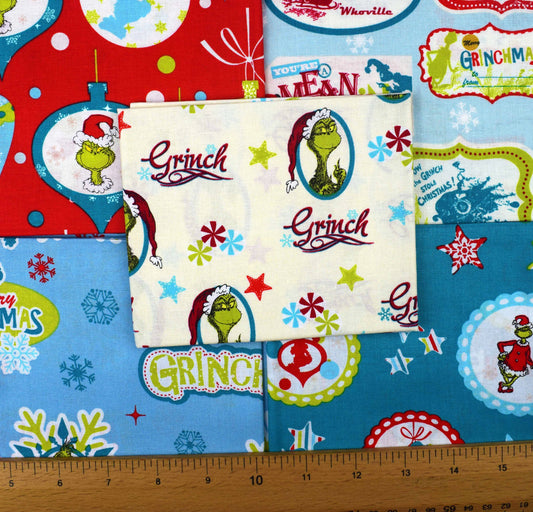 The Grinch fat Quarter Bundle, cotton quilting fabric, Dr Seuss - The Quilt Sanctuary
