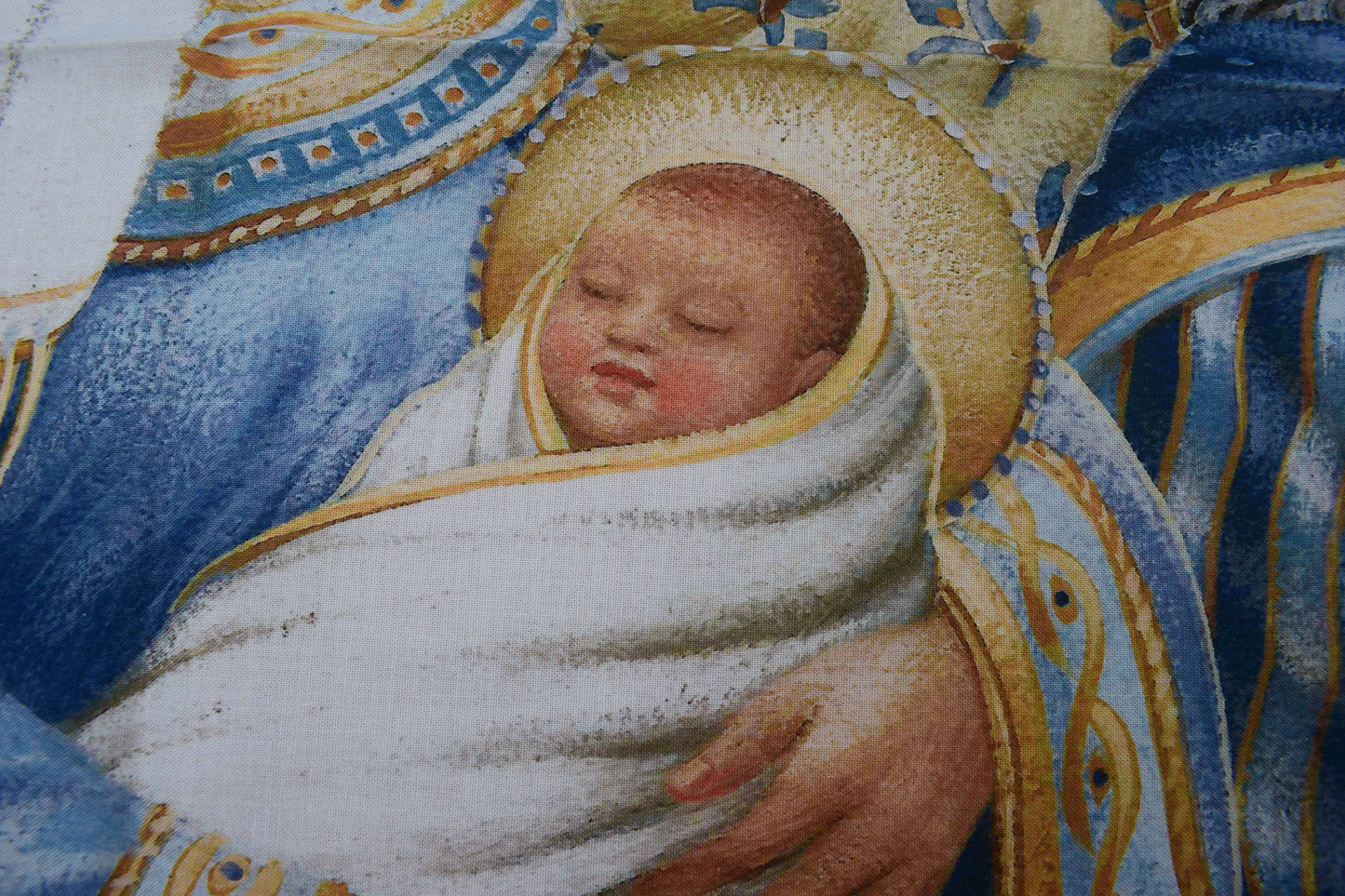Nativity Scene Christmas Fabric Panel with Wise Men and Angel
