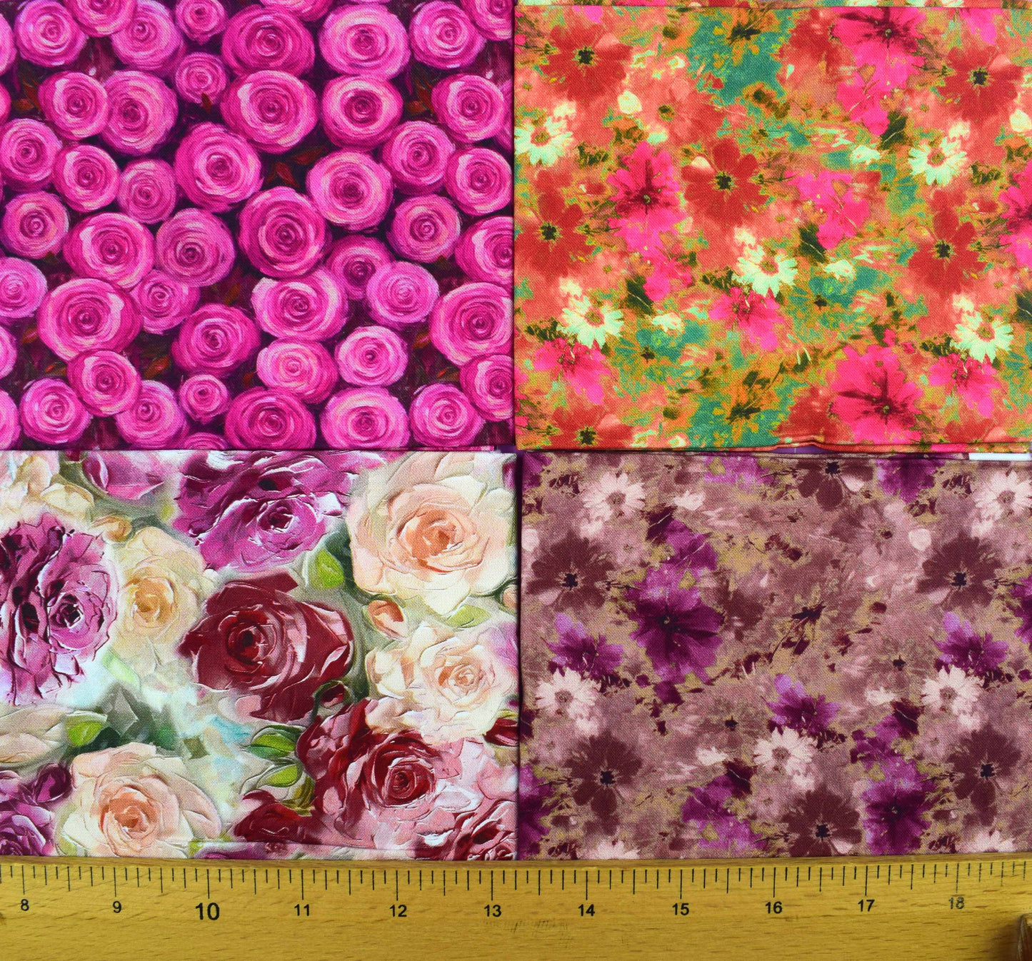 Vintage Rose Floral Fat Quarters,  Quilting Cotton Fabric Pack