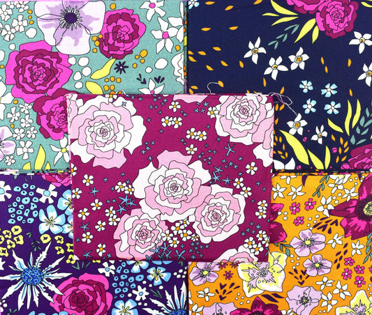 Midnight Meadows, The Crafty Lass,  floral Organic Cotton Fat Quarters