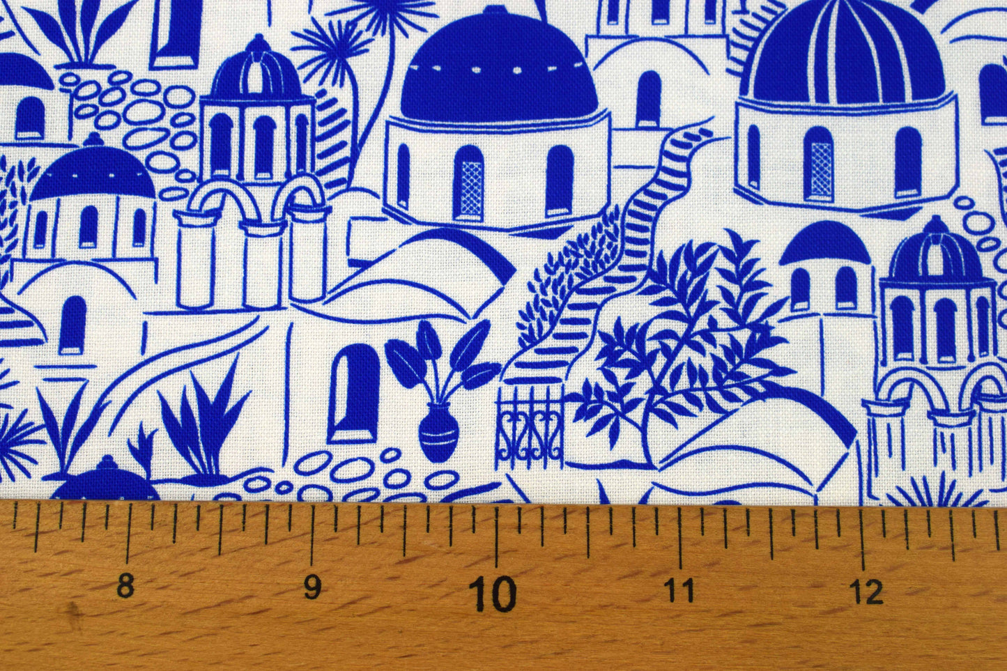 Grecian Blue Santorini Village Cotton Quilting Fabric - Price by Half Metre