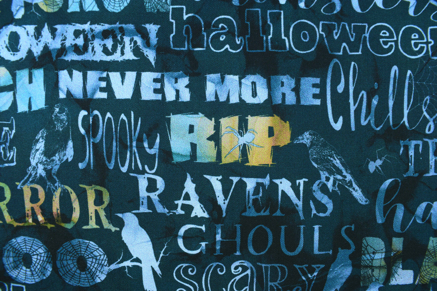 Halloween Ravens and Spooky Sayings Quilting Fabric - Price per half Metre
