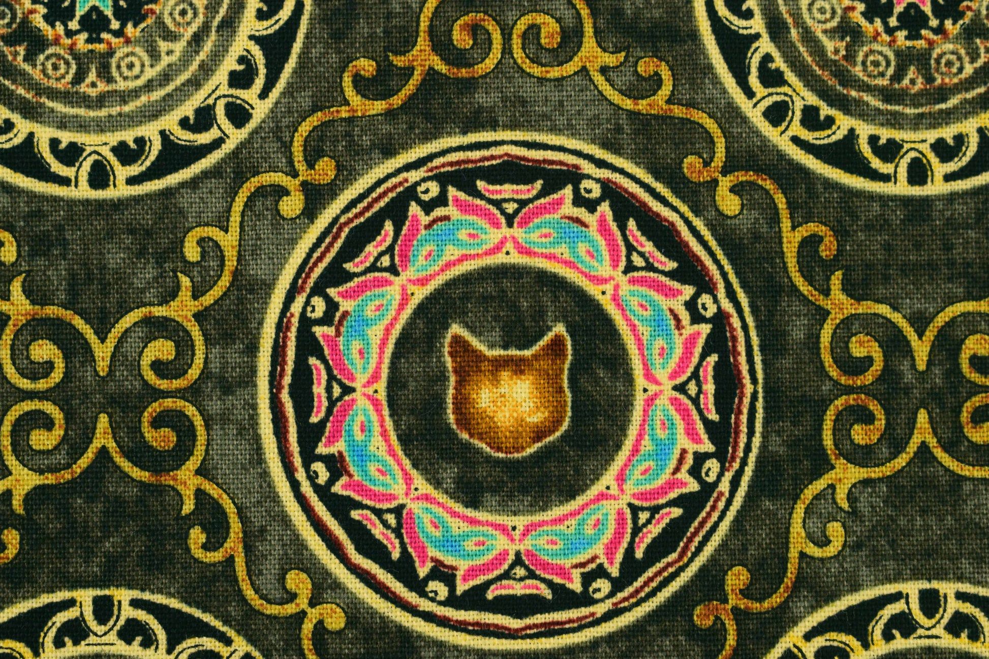 cat fabric, cat mandalas fabric, Quilting fabric, cotton fabric, quilting treasures, feline fabric,  Price by the Half Metre - The Quilt Sanctuary