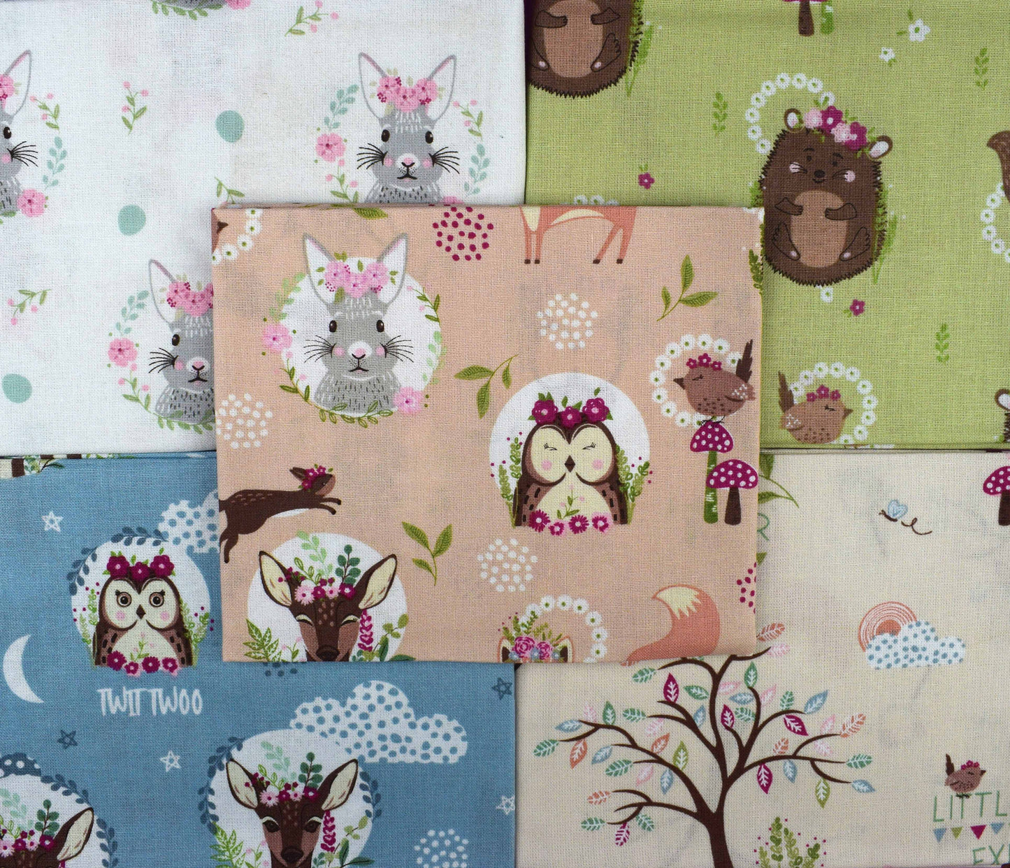 Woodland creatures fat Quarter Bundle, childrens fabric, quilting fabric