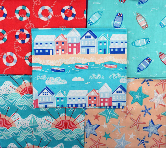 Seaside fat Quarter Bundle, summer fabric, quilting fabric, Dartmouth by the coast