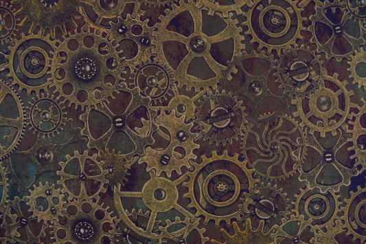 Steampunk Gears Cotton Quilting Fabric -  Price by the Half Metre - The Quilt Sanctuary
