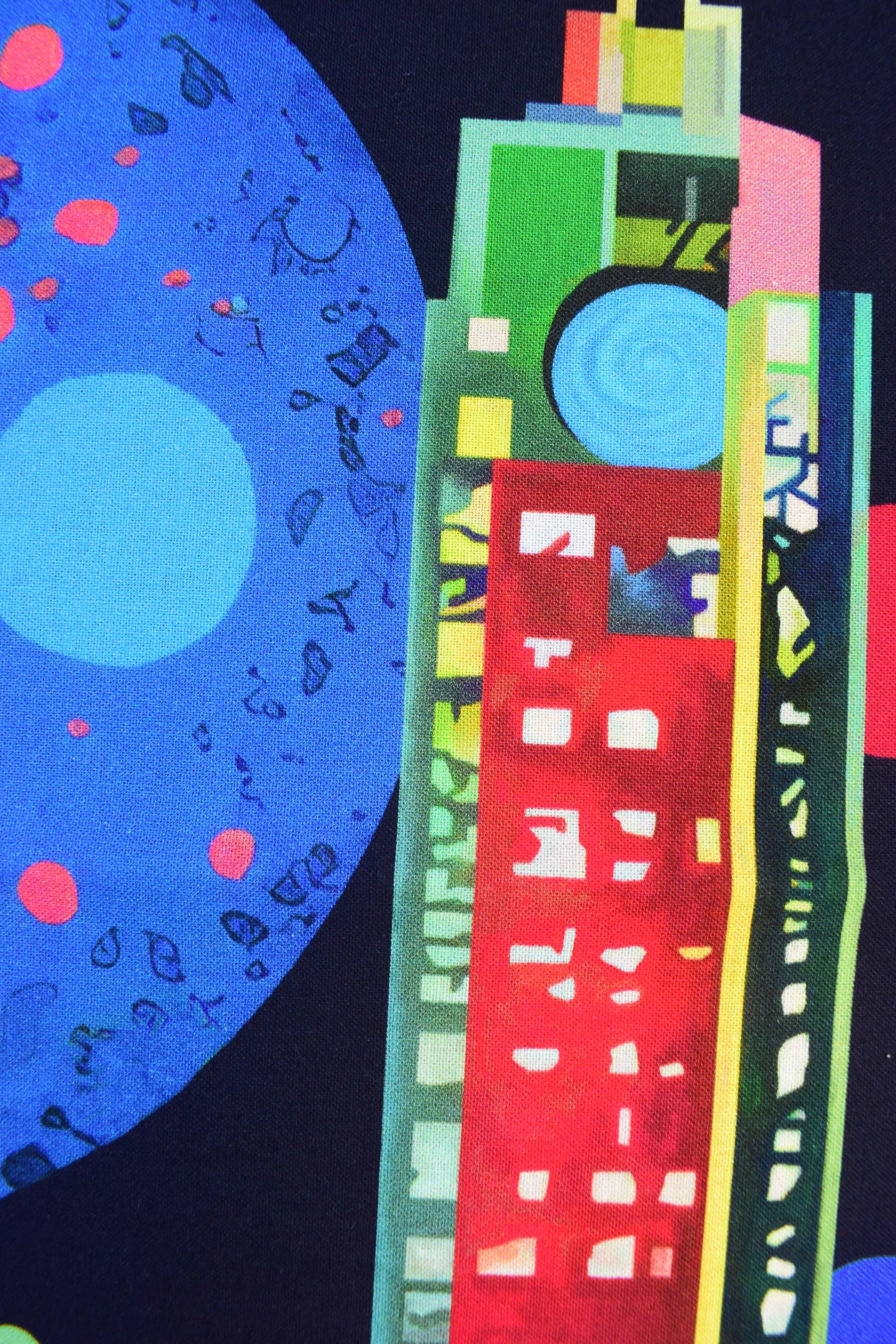 Vibrant City Skyline Quilting Panel, Colourful Abstract Metropolis Fabric Art - The Quilt Sanctuary