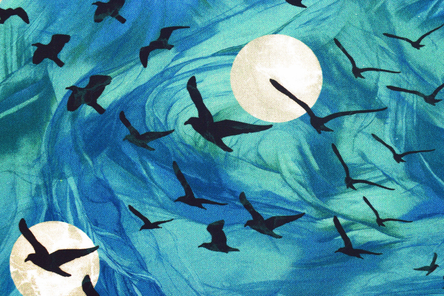 Blue raven fabric with moons for quilting - Price per half Metre