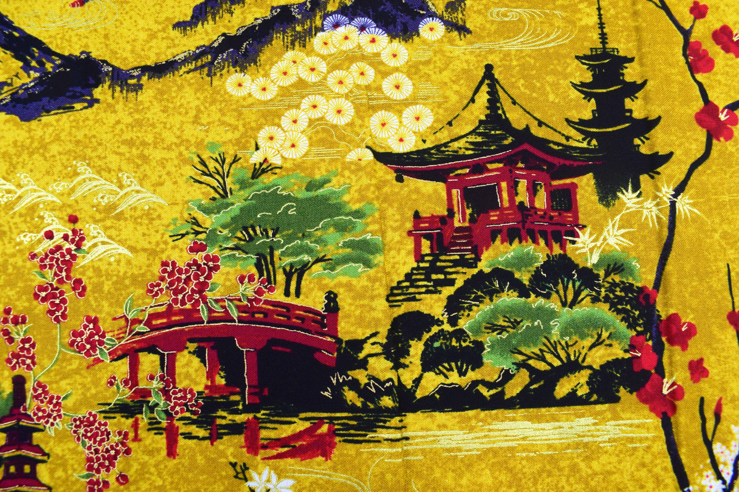 Lotus Garden fabric panel, Japanese Quilting panel - The Quilt Sanctuary