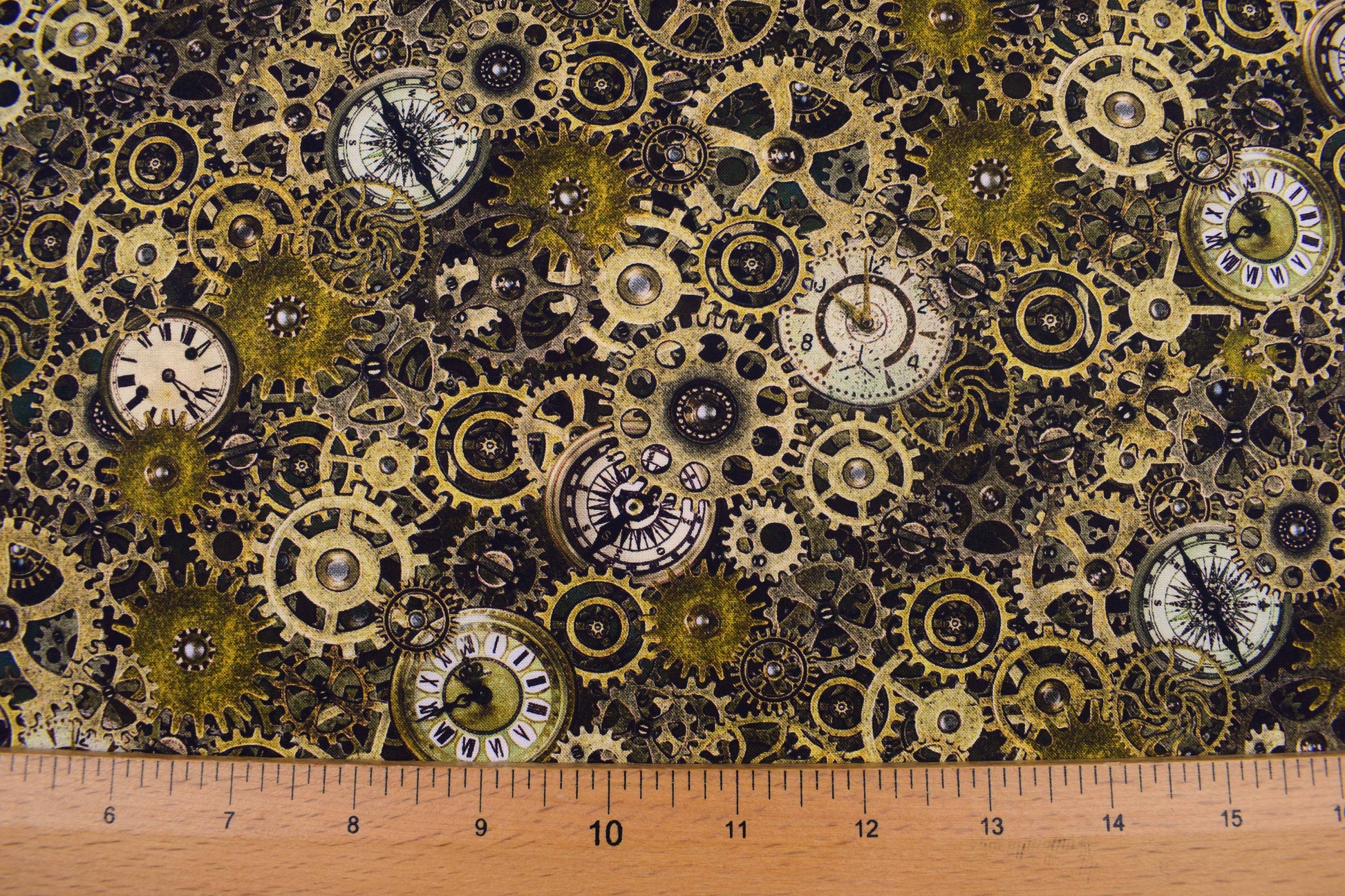 Vintage Clock Faces Fabric, Steampunk Timepiece Quilting Cotton -  Price by the Half Metre - The Quilt Sanctuary