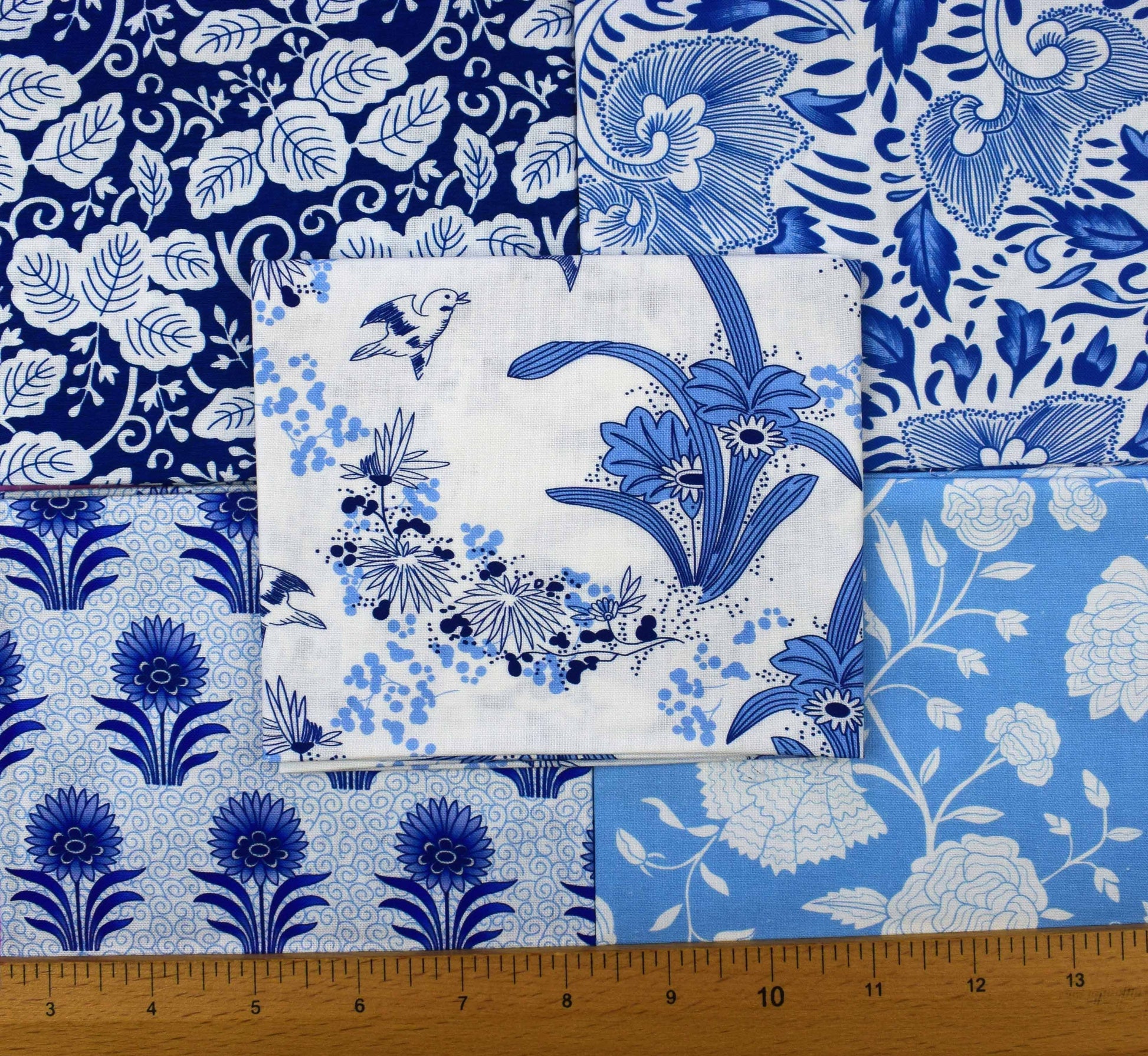 Blue and white Floral fat Quarter Bundle, Ornamental blues, quilting fabric - The Quilt Sanctuary