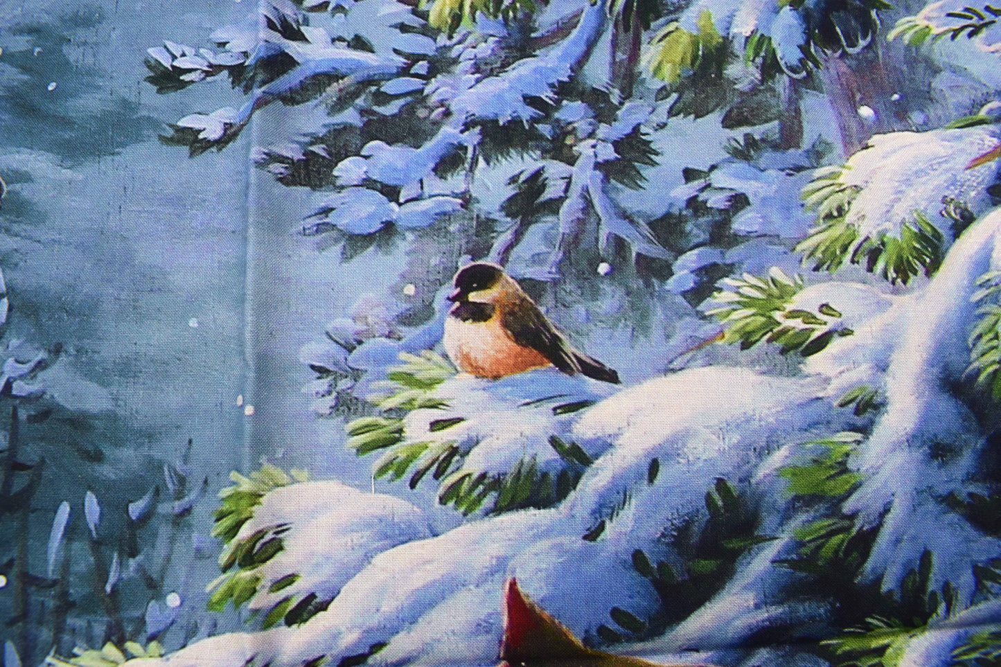 Santa in Snowy Forest with Lantern Christmas Fabric Panel