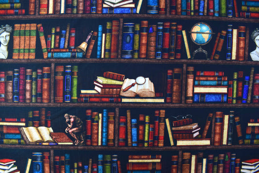 Book fabric, Library cotton quilting fabric - Price by the Half Metre