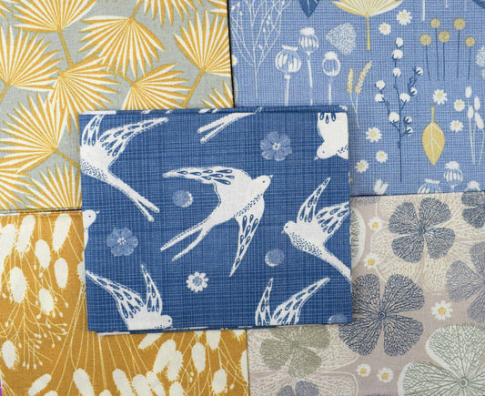 Swallows fat Quarter Bundle, floral fabrics, cotton Quilting fabric