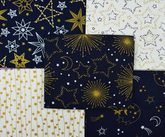 Starry Night fat Quarter Bundle, metallic Christmas fabric fabric, quilting fabric