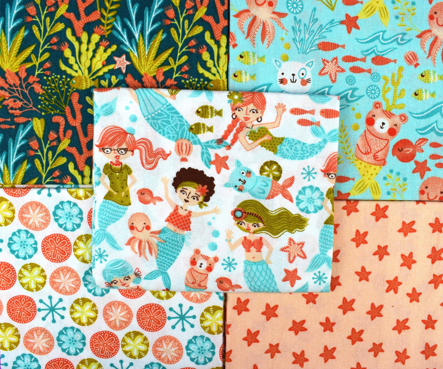 Mermaid fat Quarter Bundle, childrens fabric, quilting fabric