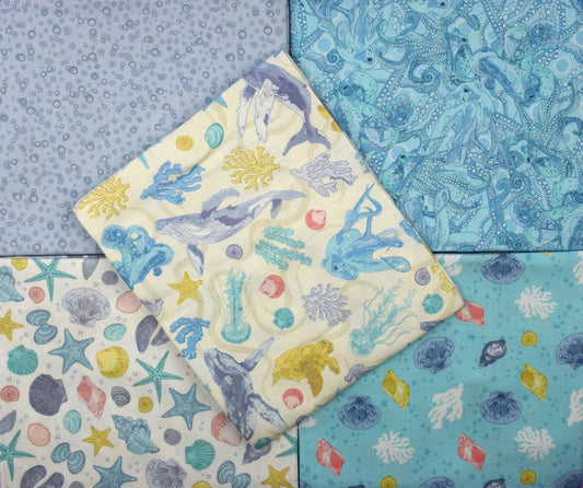 Ocean Creatures Fat Quarter Bundle for Quilting & Crafts - Hidden Tides, The crafty Lass