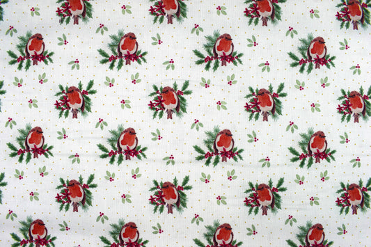 Christmas Robin fabric, Holiday quilting fabric -  Price by the Half Metre - The Quilt Sanctuary